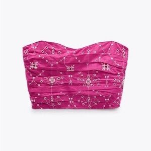 Zara Fuchsia Embroidered Eyelet Corset Top
